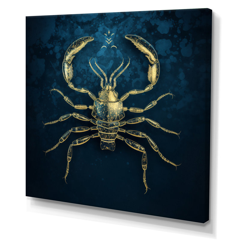 Exquis Scorpion doré sur bleu sur toile, Toile tendue, H 36 po x l 36 po x P 1,5 po