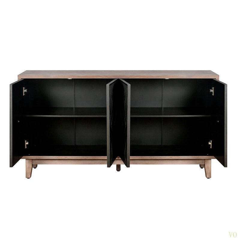 Buffet de style Mid-Century avec pieds en bois massif, crédence de 60 po avec 4 portes à losanges et 2 tablettes décoratives pour le salon, etc.