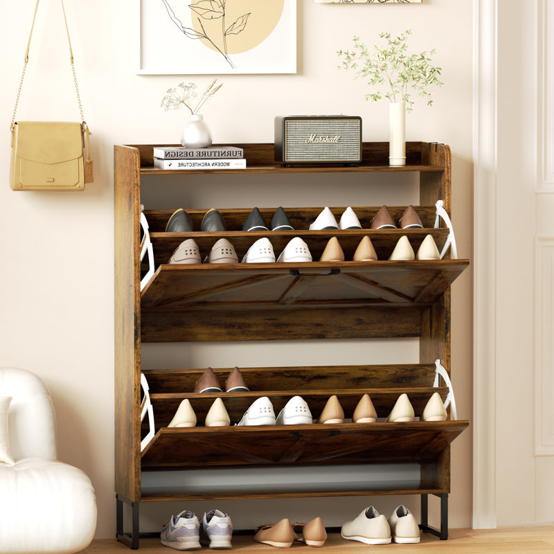 Rangement pour chaussures peu encombrant, organisateur de chaussures anti-basculement pour vestibule, Brun