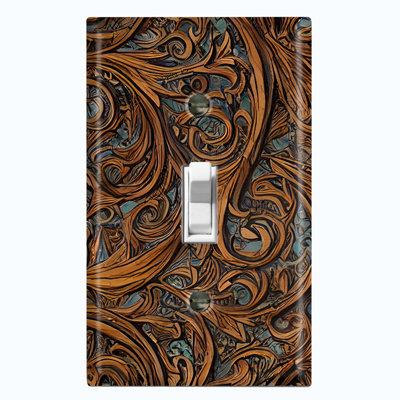 Brown Wood Leaves Tree Bark Print Nature Themed 1 - Gang Toggle Light Switch Standard Wall Plate