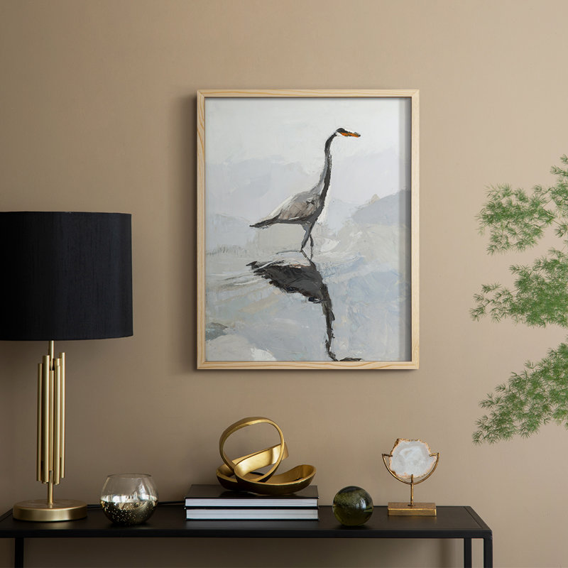 Reproduction encadrée héron - bois massif, Naturel, H 11 po x l 9 po