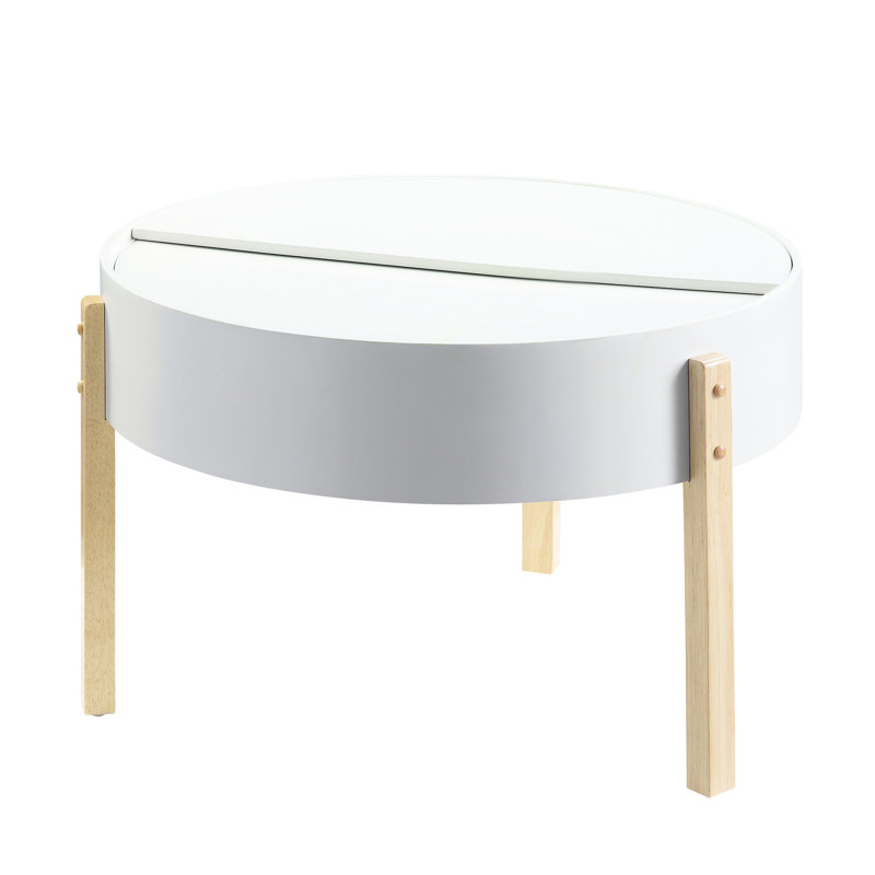 Table d'appoint ronde - blanche et naturelle avec rangement caché et pattes en option