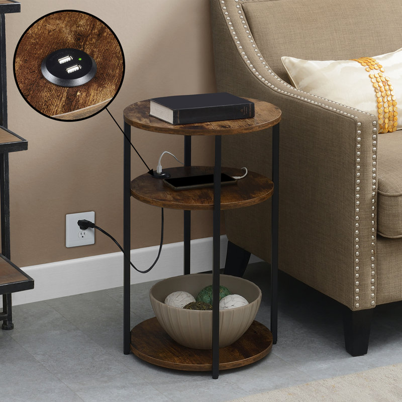 Ramos End Table with Built-in USB, Barnwood