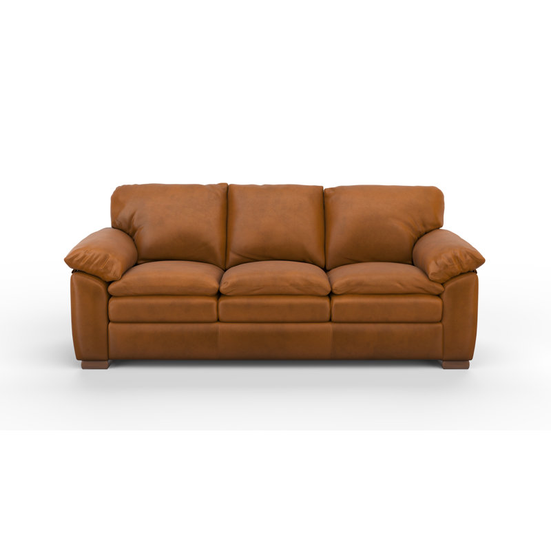 Capri 92" Wide 100% Full Top Grain Leather Sofa, Plush Saddle Genuine Leather