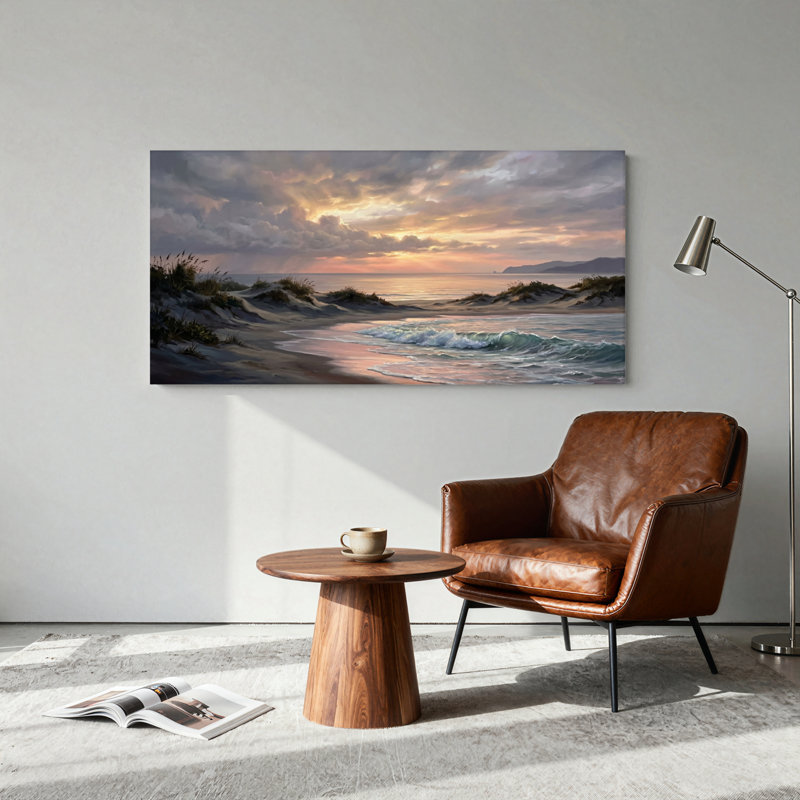 Ensemble de 1 tableau sur toile « Coucher de soleil sur l'océan », L 58 po x H 28 po, Toile tendue