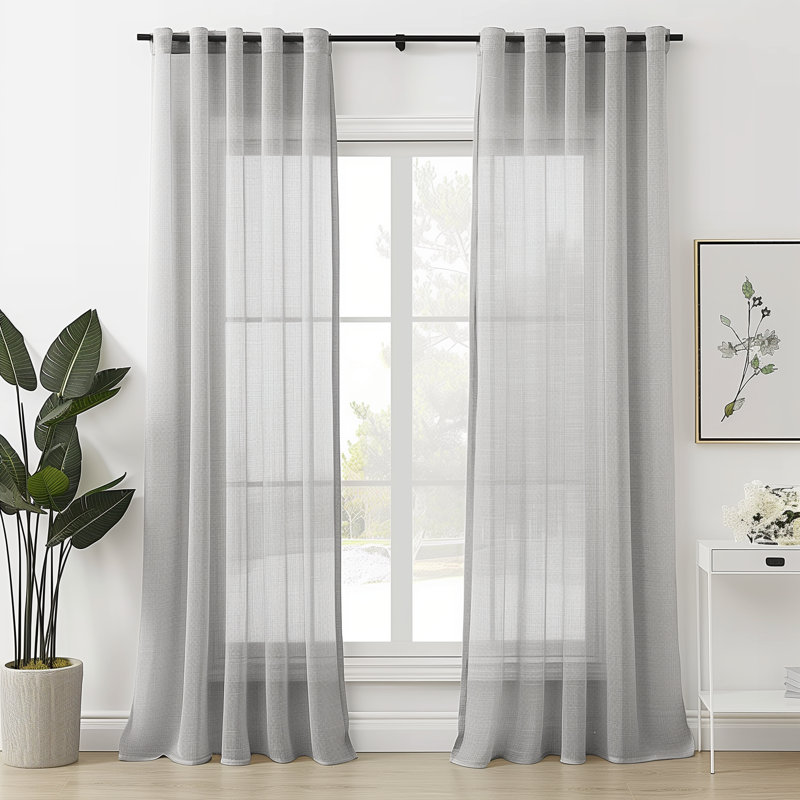 Diyon Solid Colour Sheer Grommet Curtain Panels, Dark Grey, 54" W x 63" L