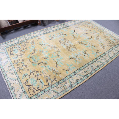 Tapis jaune antique Oushak pour la décoration de salon - Tapis turc rétro de taille idéale pour le confort et le style