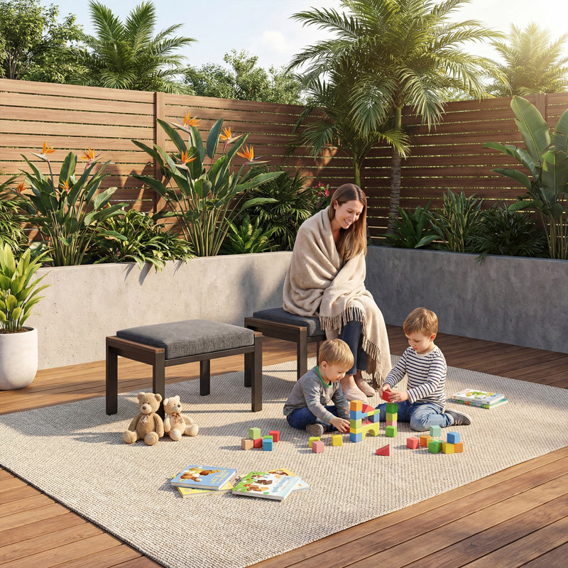 2-Piece Outdoor Ottoman Set, Patio Footstools with Cushions, Aluminum Frame, All-Weather Use, Dark Gray, 2 Ottomans