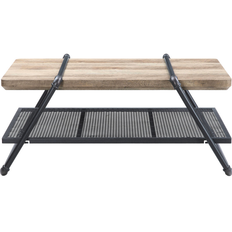 Table basse rectangulaire industrielle avec plateau en bois et tablettes en métal - choix de rangement supplémentaire rustique et attrayant