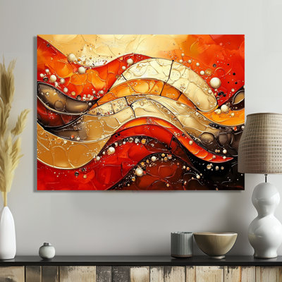«Red and Gold Geometric Volcano Fragment II», art mural abstrait en métal, impression géométrique en métal