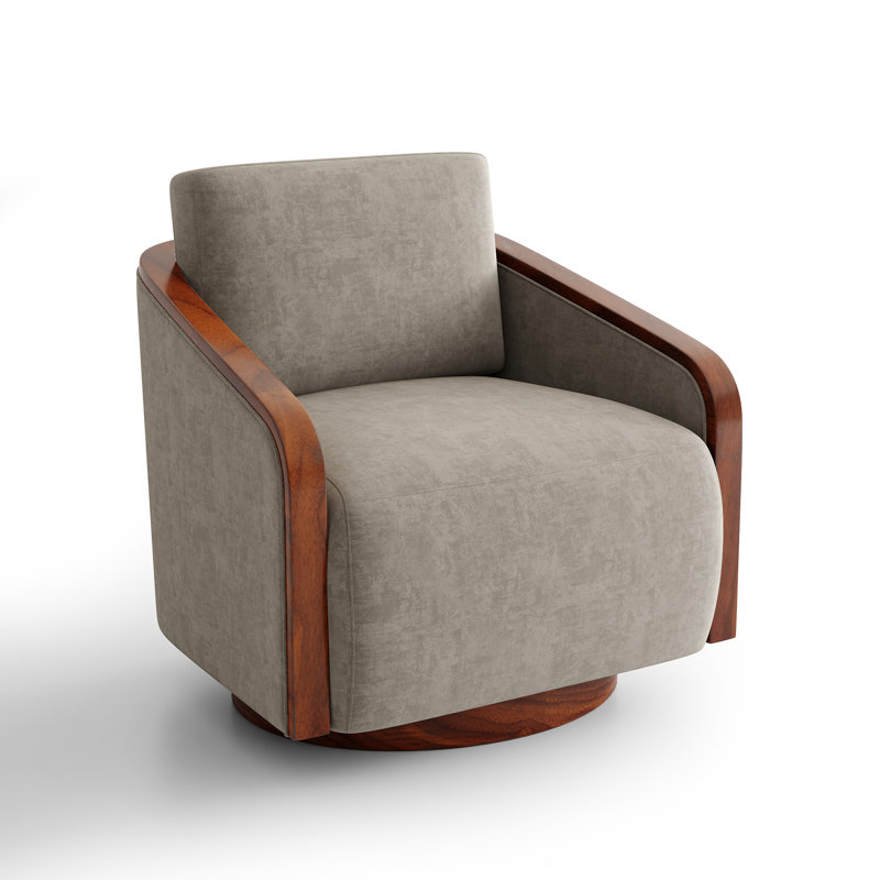 Upholstered Swivel Barrel Chair, Light Brown