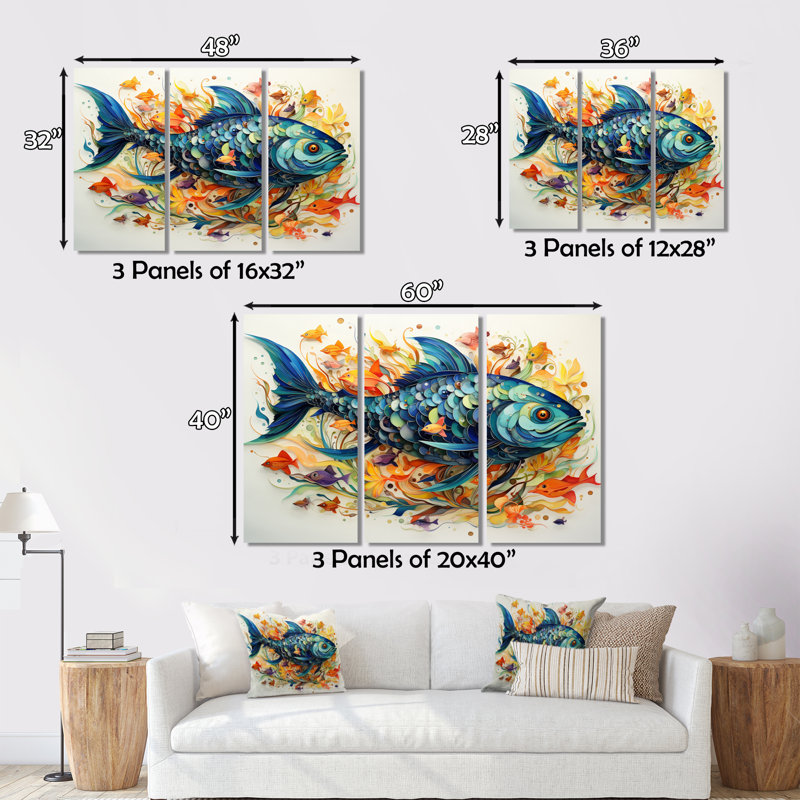 " Fishing Whale Of Colors III " 3 - Pieces, 40" H x 60" W