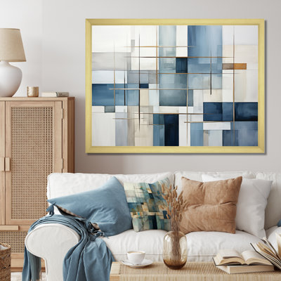 Blue Grey Line Art Abstract Geometrics I - Line Art Canvas Art