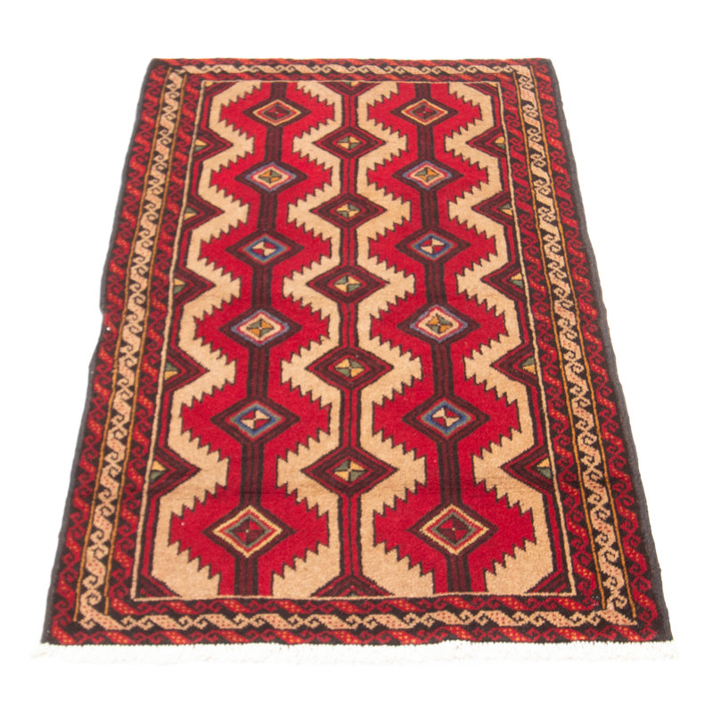 Tapis rouge en laine noué à la main de conception unique 3 pi 3 po x 5 pi 10 po New Age