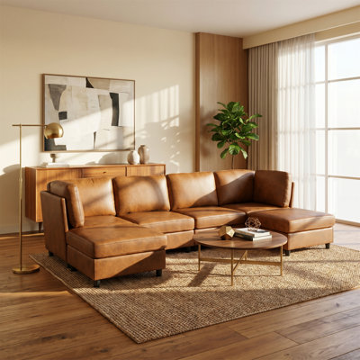 Modular Sofa, Freely Combines And Configurable, Polyester Fabric With MDF Frame, Mid-Century Modern Style, Brown
