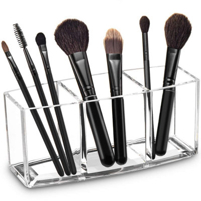 Acrylic Makeup Brush Organizer Holder Clear Cosmetic Brushes Storage With 3 Slots
