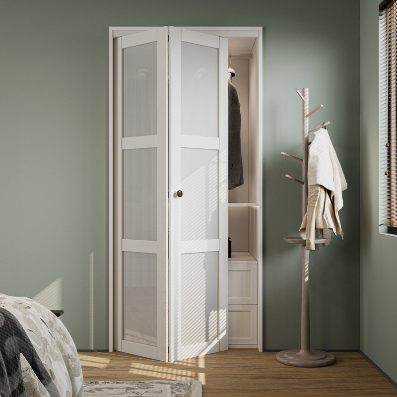 Porte pliante en bois manufacturé 3-Lite LuminaMatte ™ 36 po x 80 po avec quincaillerie d'installation, 36 po x 80 po