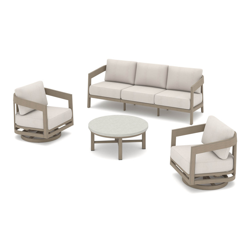 Harmonti  Patio Aluminum 5 Person Swivel Conversation Set With Concrete Table, 4 Pcs: Table, Sofa, 2 Swivel Chairs