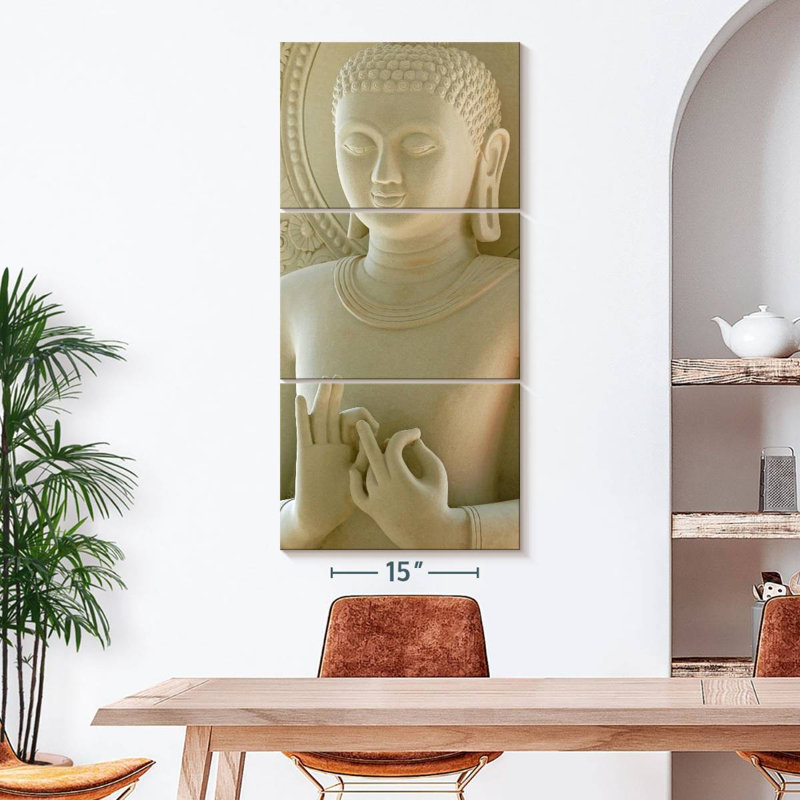 Bouddha calcaire 3 pièces, H 52 po x l 24 po x P 1,25 po