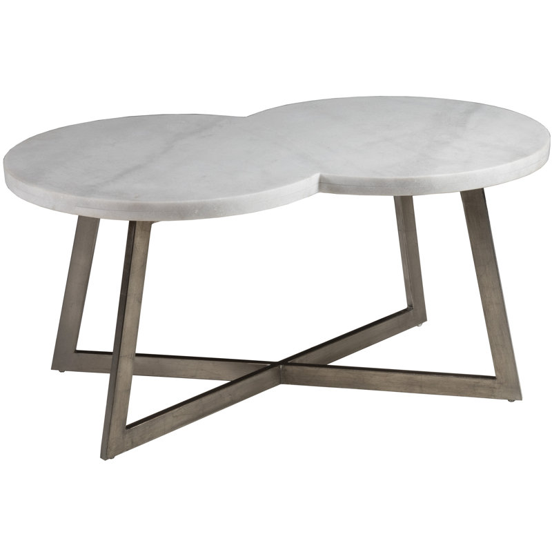Aristo Contemporary Silver-White Marble & Metal Cocktail Table