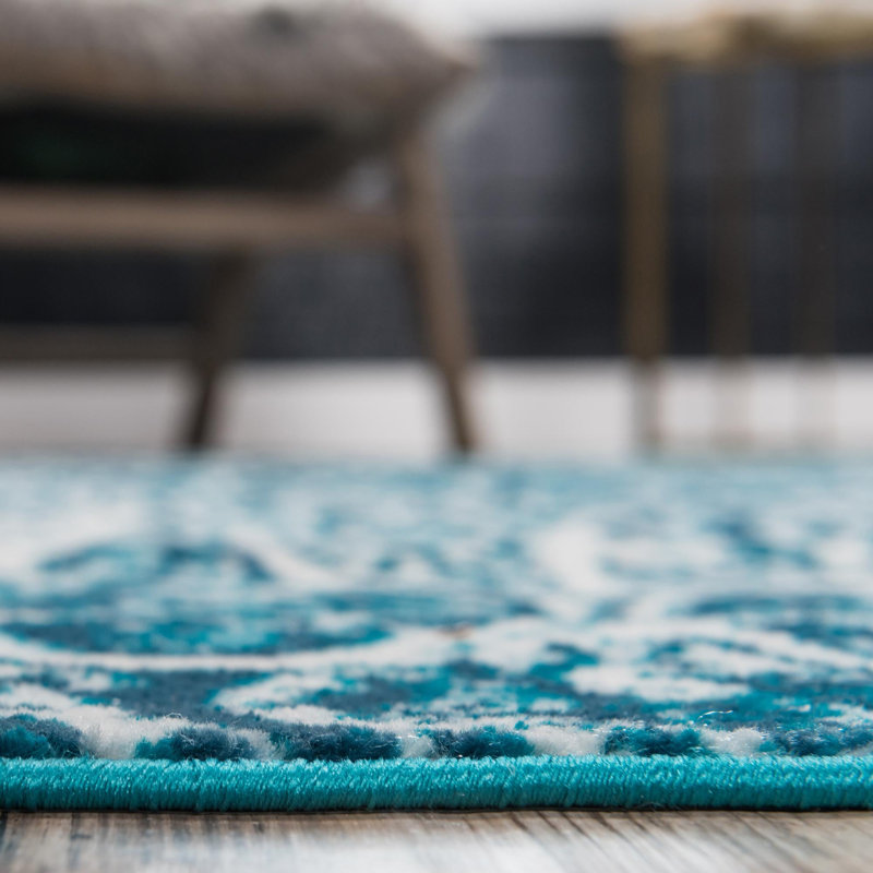 Affleck Abstract Area Rug, Rectangle 9' x 12'2", Turquoise