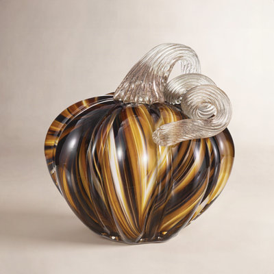 4.5"D X 4.75"H Multi Brown Striped Glass Short Pumpkin