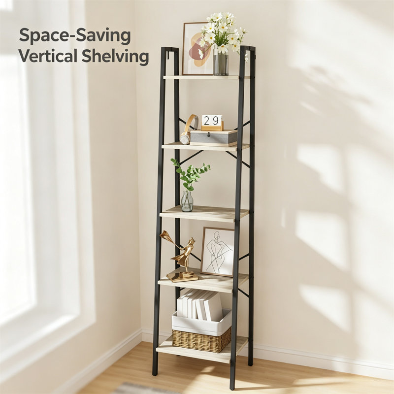 Corner Shelf, Ladder Shelf, Bookshelf, Freestanding Corner Storage Rack, Grey