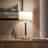 Carter 26 in. Mid-Century Modern Linen and Woodgrain LED Table Lamp
