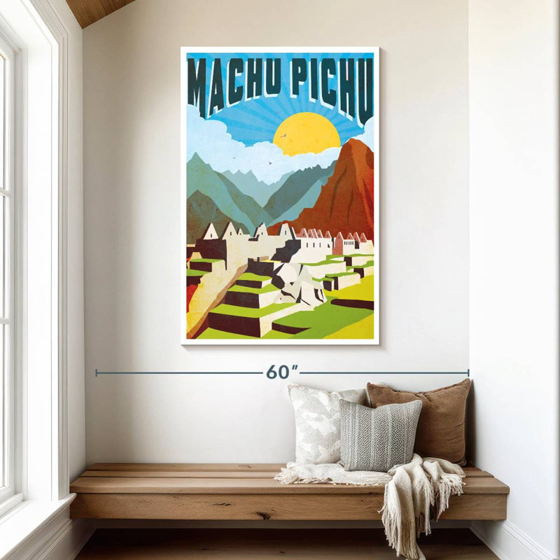 Affiche rétro du Machu Picchu, H 48 po x l 32 po