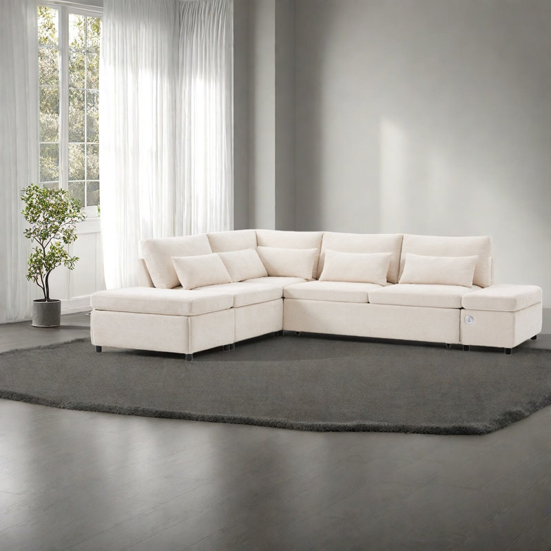 Canapé-lit modulaire flexible en chenille avec rangement pour les salons modernes