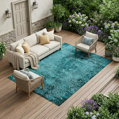 Tapis extérieur lavable antidérapant 8 pi x 10 pi bleu sarcelle