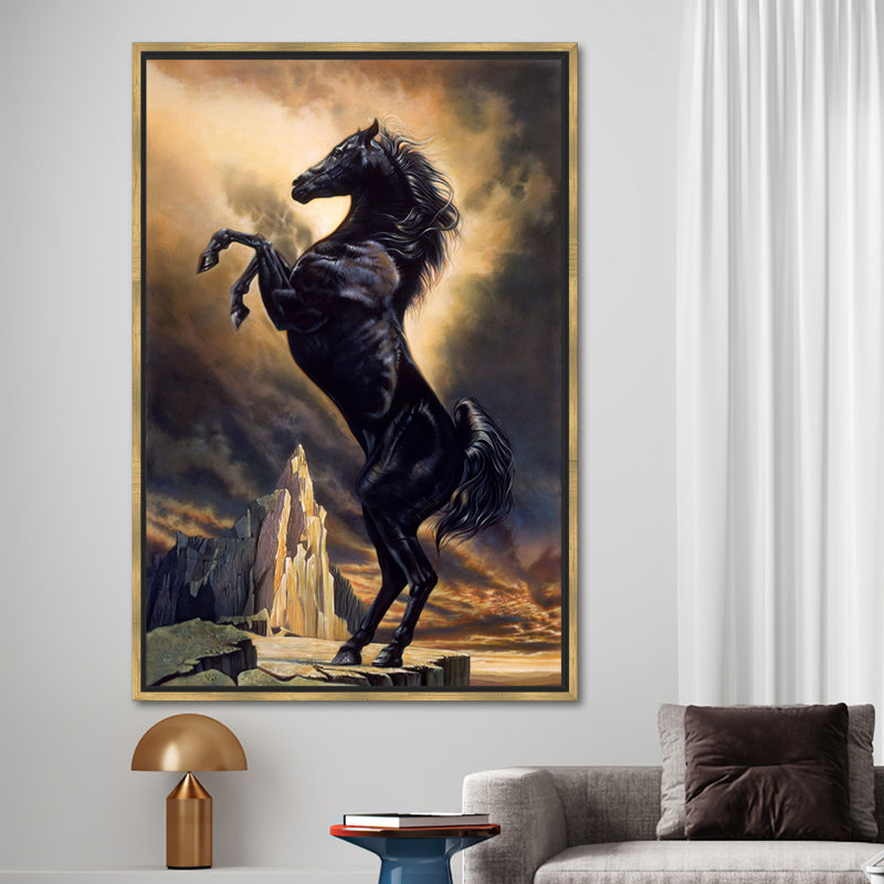 Étalon noir, affiche de toile cadeau cheval amoureux, cadeau de toile animal, cheval imprimé, toile étalon