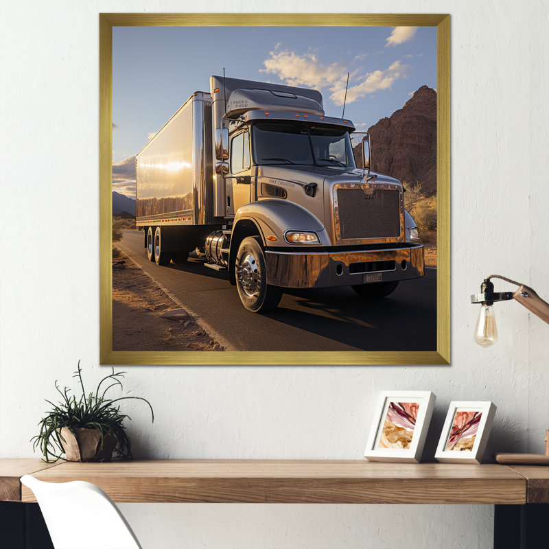 Route 66, livraison de camion sur toile, H 30 po x l 30 po x P 1 po, Cadre doré simple