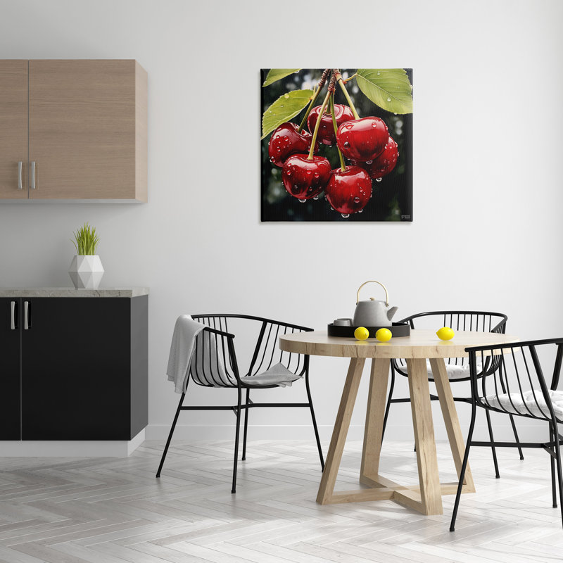 Art mural sur toile, "Cerises avec gouttelettes d'eau" par RB, H 30 po x l 30 po