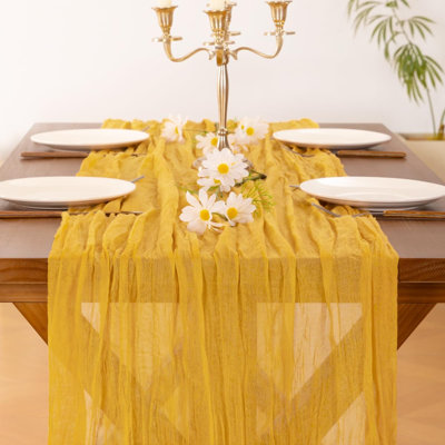 Cheesecloth Table Runner Summer Boho Wedding Birthday Party Home Decor | Gold Yellow 6pcs Rustic Gauze 10FT Cheese Cloth Sheer Farmhouse Dining Runner for Baby Shower Bridal Holiday Decorations