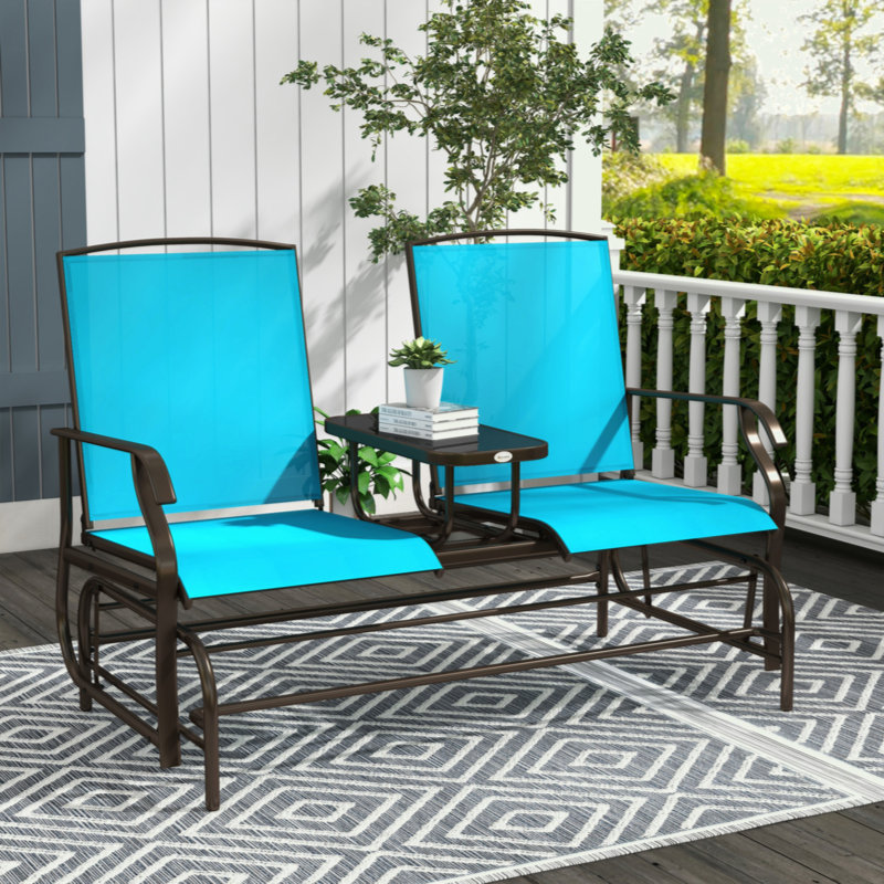 Banc oscillant avec table centrale Outsunny, Bleu