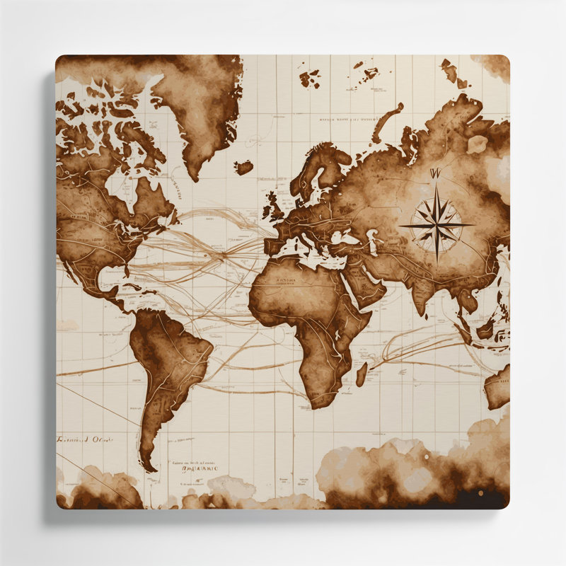 Transport, cartes d'aviation rétro, art mural en métal beige, H 16 po x l 16 po x P 0,05 po