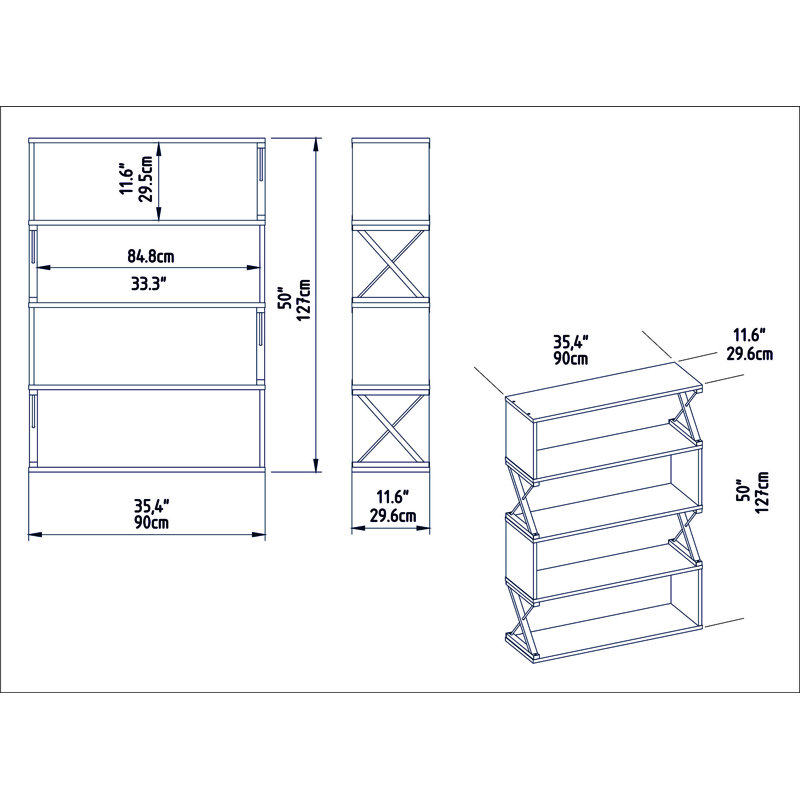 Bibliothèque standard H 50 "x l 35,43" Davi, Or, Blanc