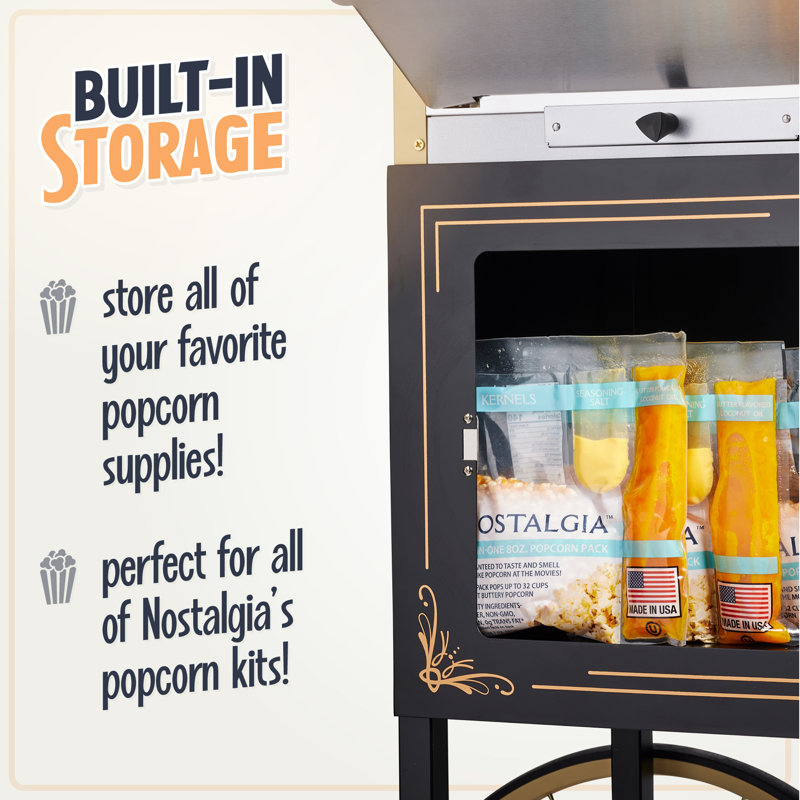 Nostalgia 10 oz. Popcorn Machine with Cart, Black