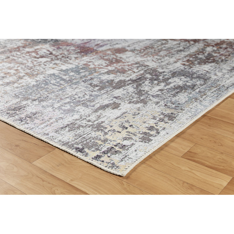 Tapis abstrait lavable à la machine en gris / noir / rouge, Tapis de couloir 2 pi 2 po x 7 pi 6 po