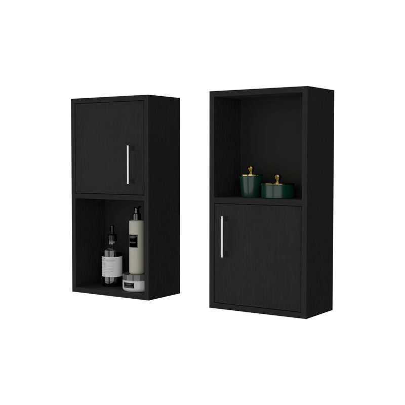 Black 2 Bathroom Medicine Cabinets With Open Shelf, Black
