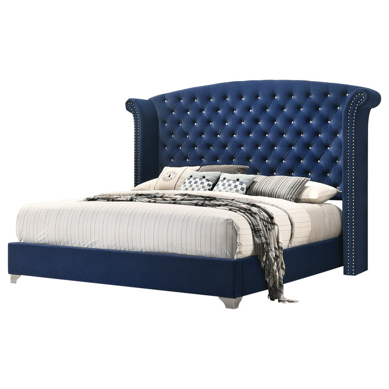 Thoreson Upholstered Wingback Bed, Pacific Blue, King