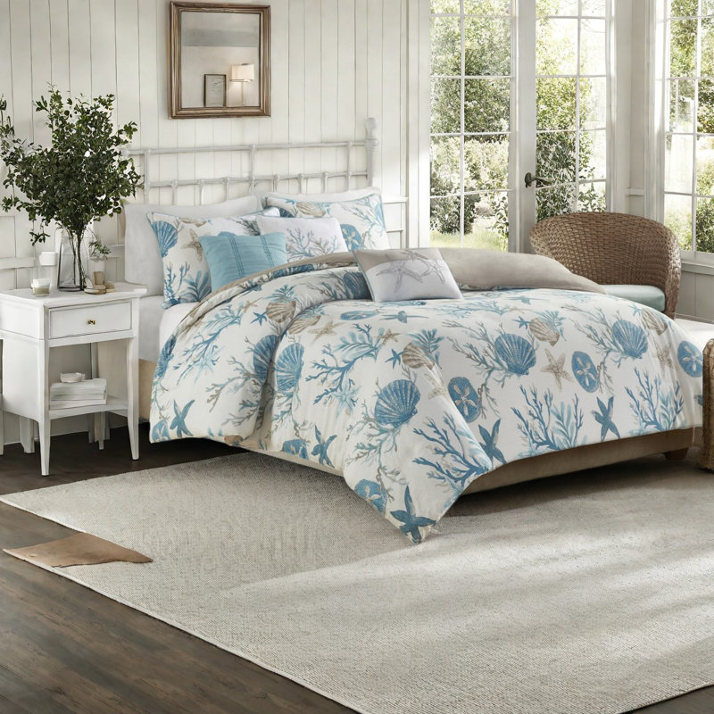 Ensembles de literie en satin de coton luxueux, design bord de mer, double / grand, idéal pour les chambres à coucher relaxantes
