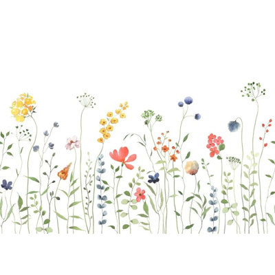 Minimalist Wildflower Botanical Wallpaper, Soft Color Floral Meadow Wall Decor Design