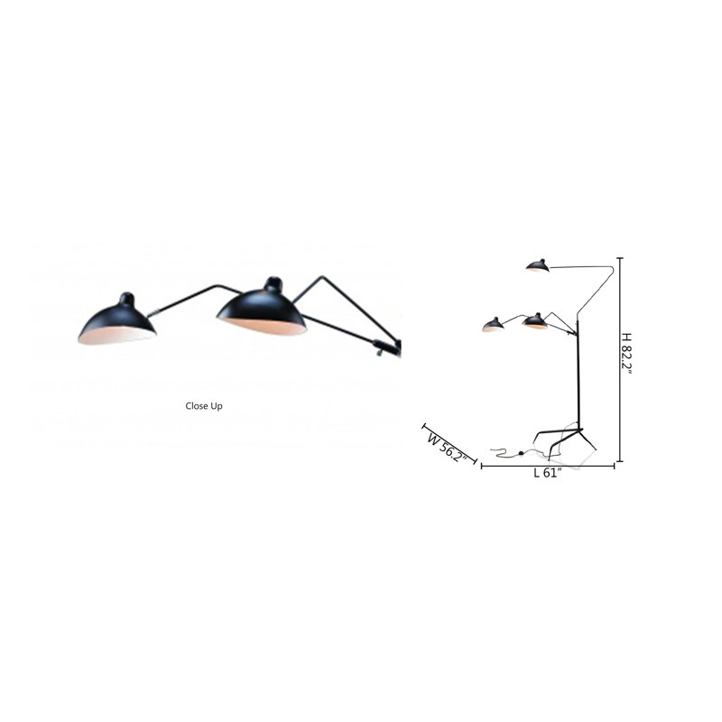 Lampe sur pied à bras articulé noir 1 lumière Kettler