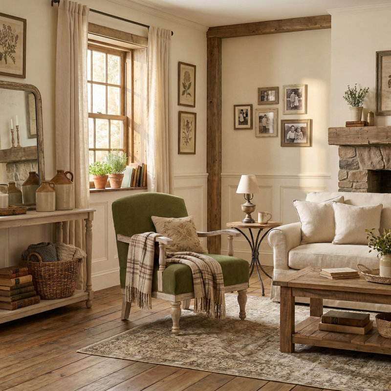Chaise d'appoint de style campagnard avec accoudoirs en bois massif Williamstown l 27,75 po, Vert