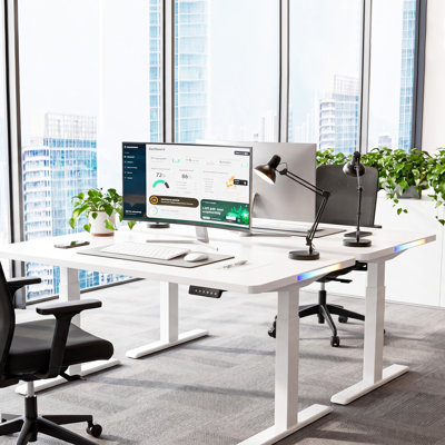 55" x 27.5" Electric Standing Desk with RGB Lighting, Single Motor Height Adjustable White Sit Stand Desk (27.9"-46.8" H) with Memory Presets for Home Office