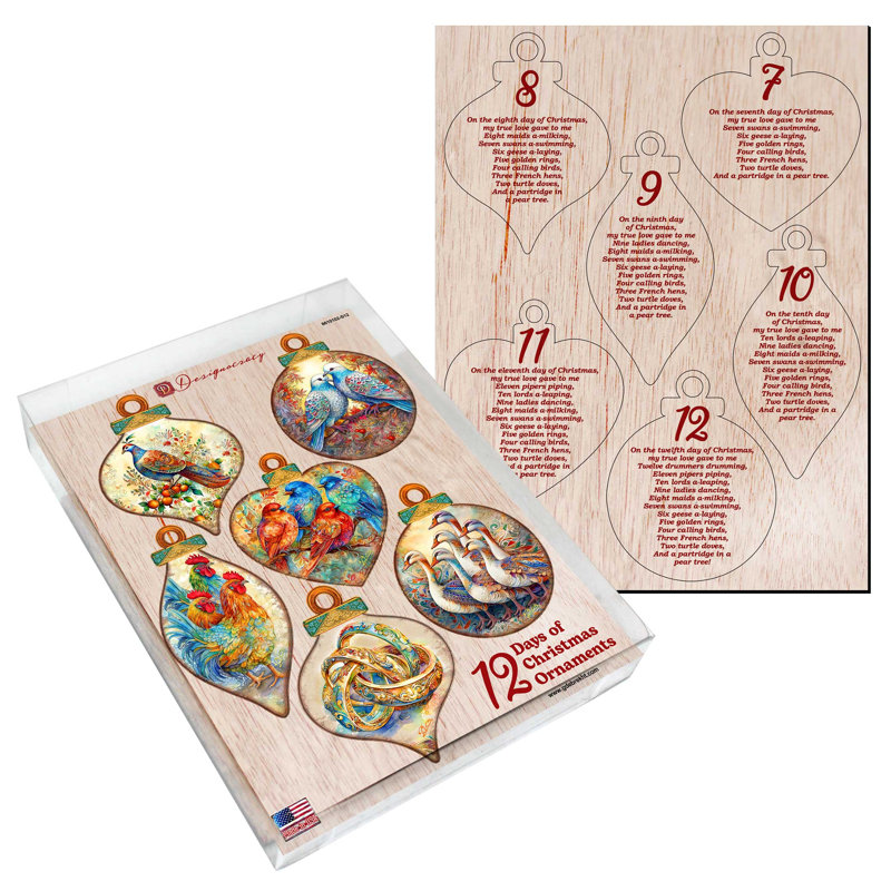 Wooden Ornaments Set 5.5'' Handmade Wood Shatterproof Hanging Figurine Ornament