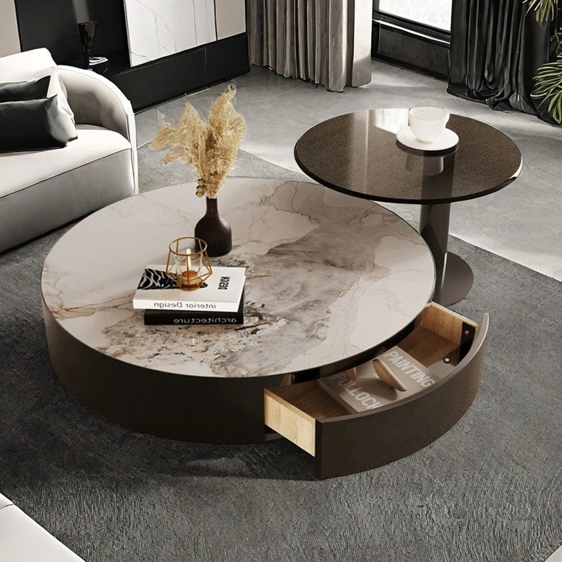 Ensemble de tables basses rondes en acier inoxydable, H 16,53 po x l 59,05 po x P 35,43 po, Crème, crème