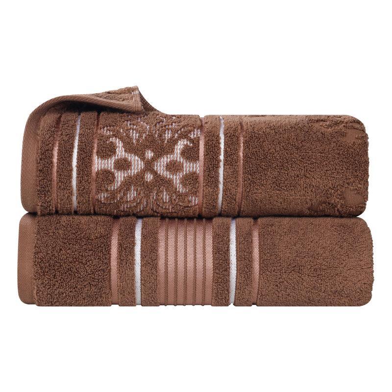Ensemble de serviettes en coton uni et jacquard Sadie Zero Twist, Chocolat, Ensemble de draps de bain - 2 pièces, À rayures